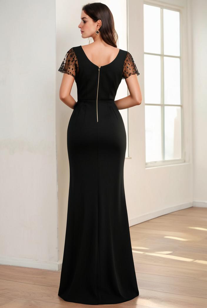 deep v neck sequin short sleeve high side front slit mother of the bride dress 128336