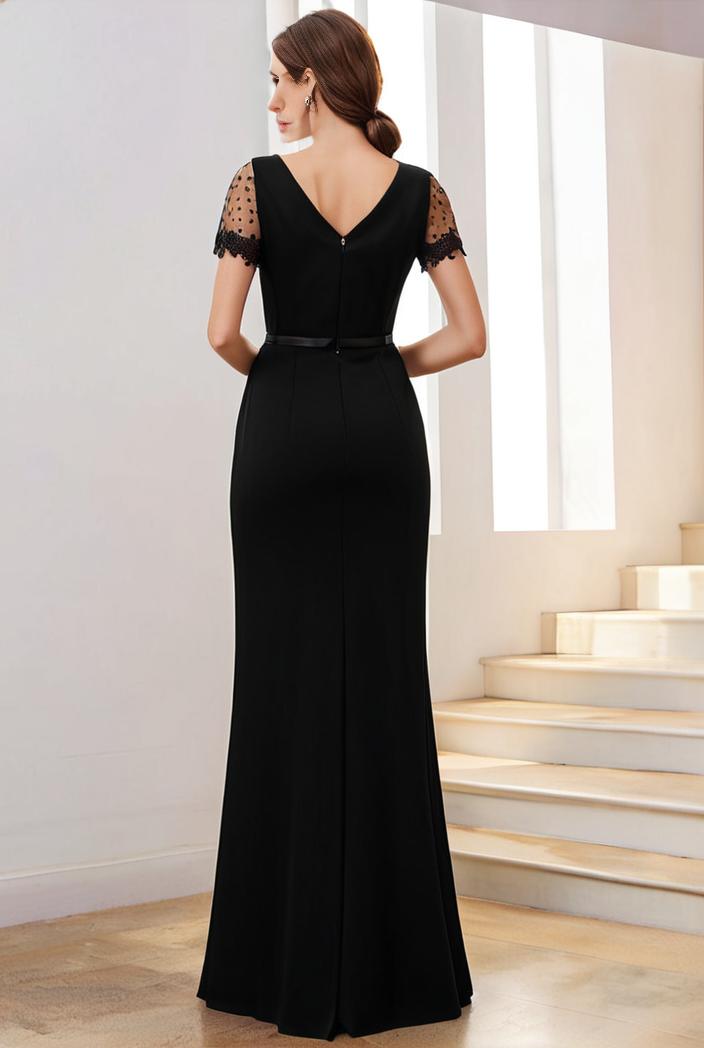 deep v neck sequin short sleeve high side front slit mother of the bride dress 128337