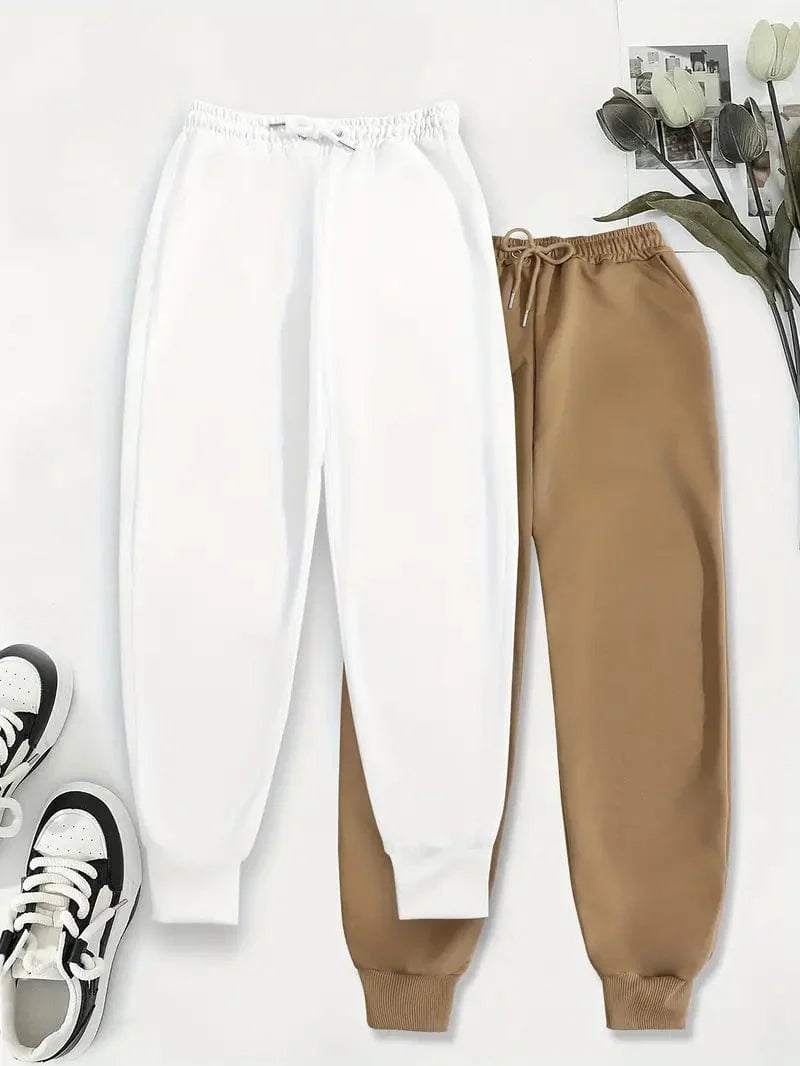Versatile Solid Drawstring High Waisted Sweatpants Set for Women