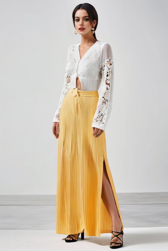 pleated high waist commuting temperament maxi dress 133789