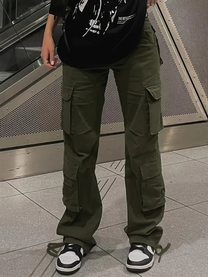 90s Retro Style Women's Cargo Overalls with High Waist and Wide Legs