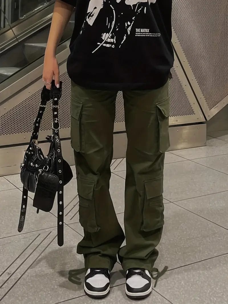90s Retro Style Women's Cargo Overalls with High Waist and Wide Legs