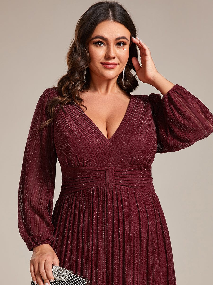 Elegant Sequin Empire Waist Evening Gown with Sheer Sleeves for Plus Size Women