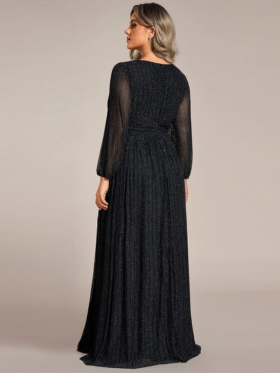 Elegant Sequin Empire Waist Evening Gown with Sheer Sleeves for Plus Size Women