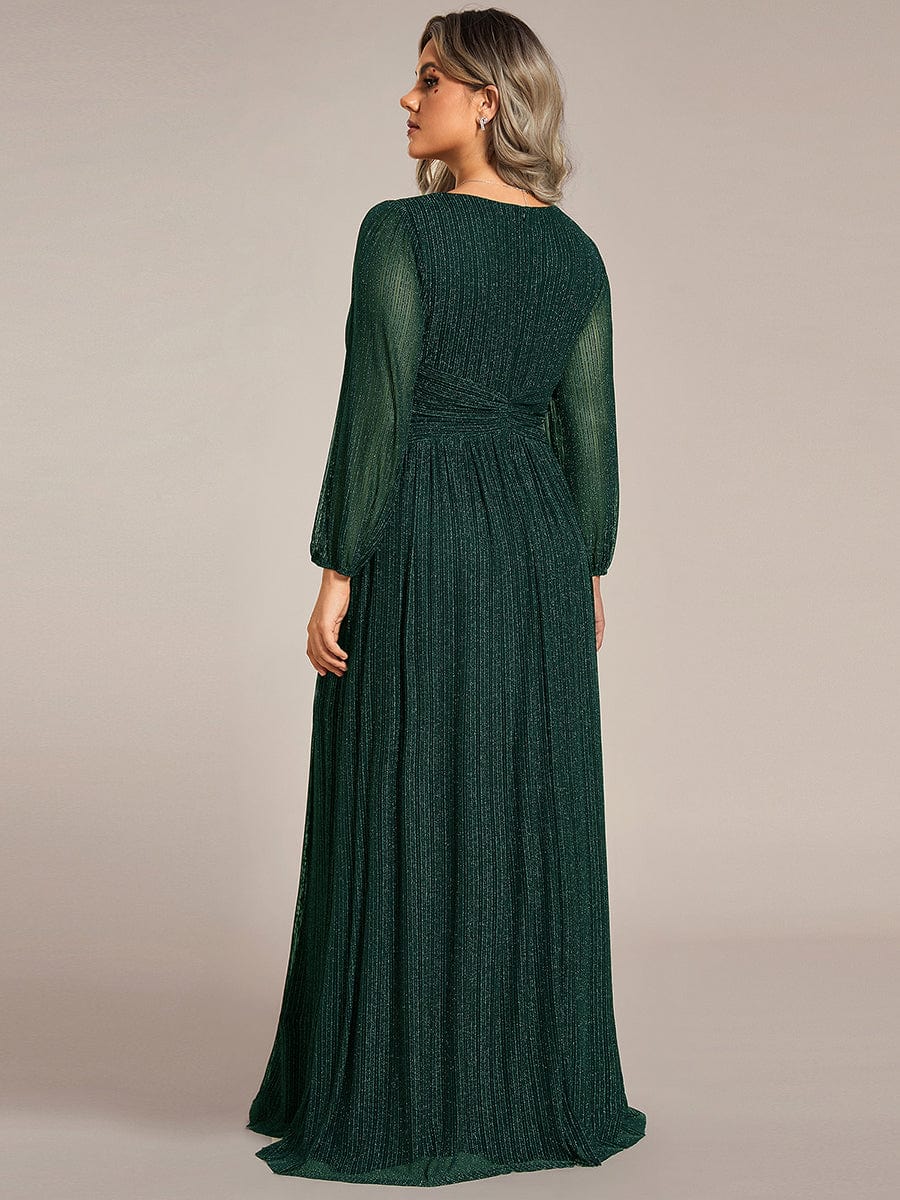 Elegant Sequin Empire Waist Evening Gown with Sheer Sleeves for Plus Size Women