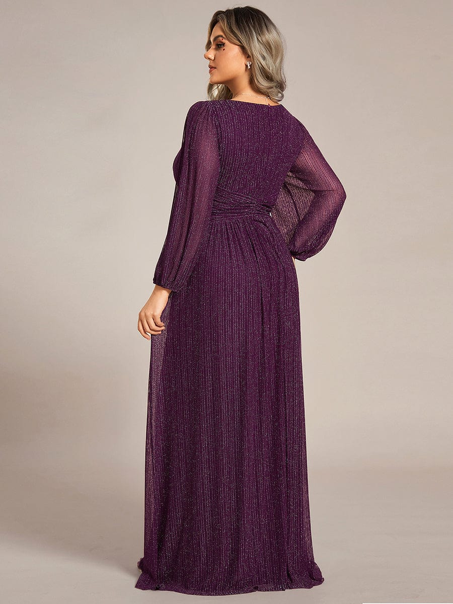 Elegant Sequin Empire Waist Evening Gown with Sheer Sleeves for Plus Size Women