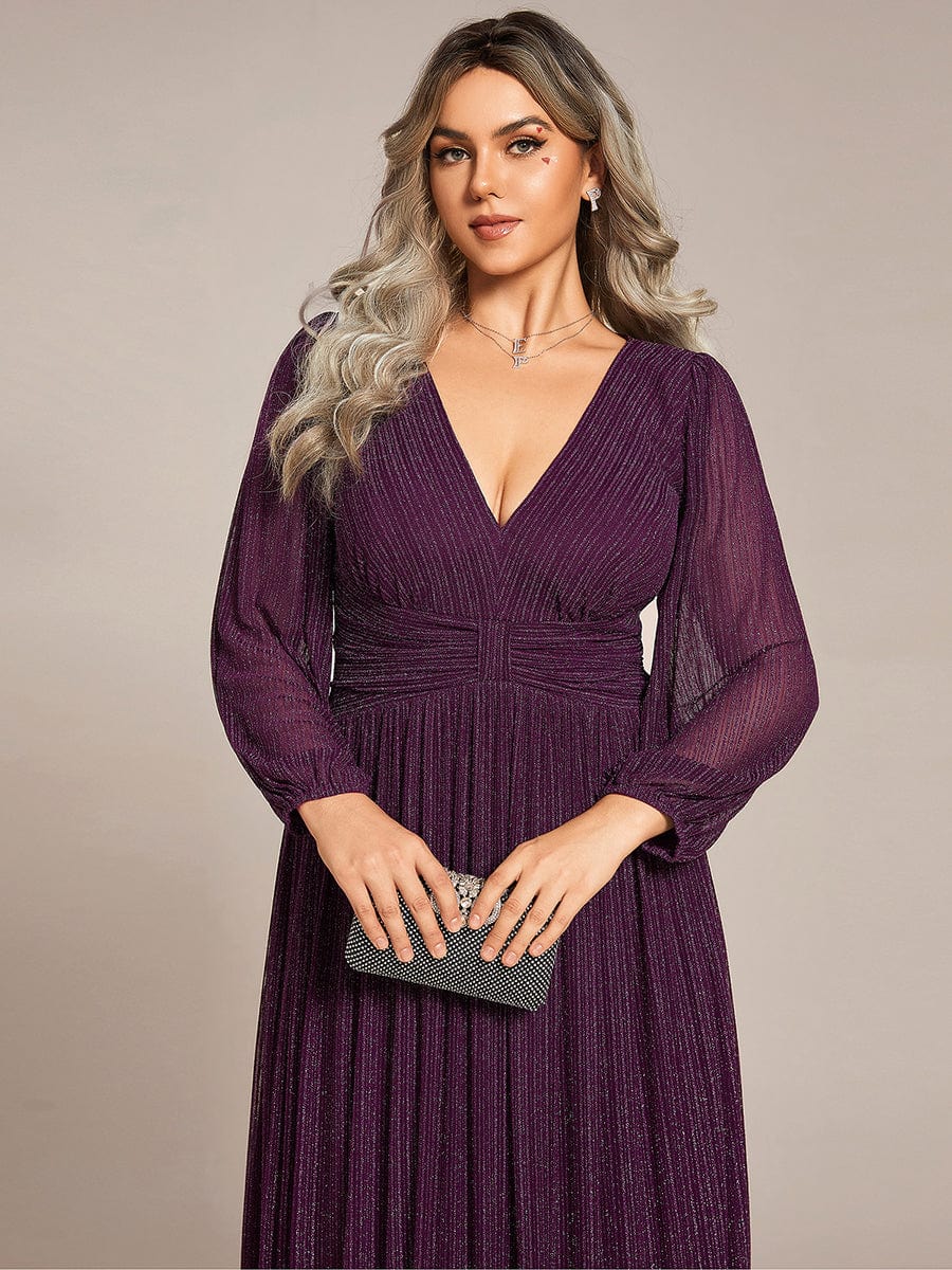 Elegant Sequin Empire Waist Evening Gown with Sheer Sleeves for Plus Size Women