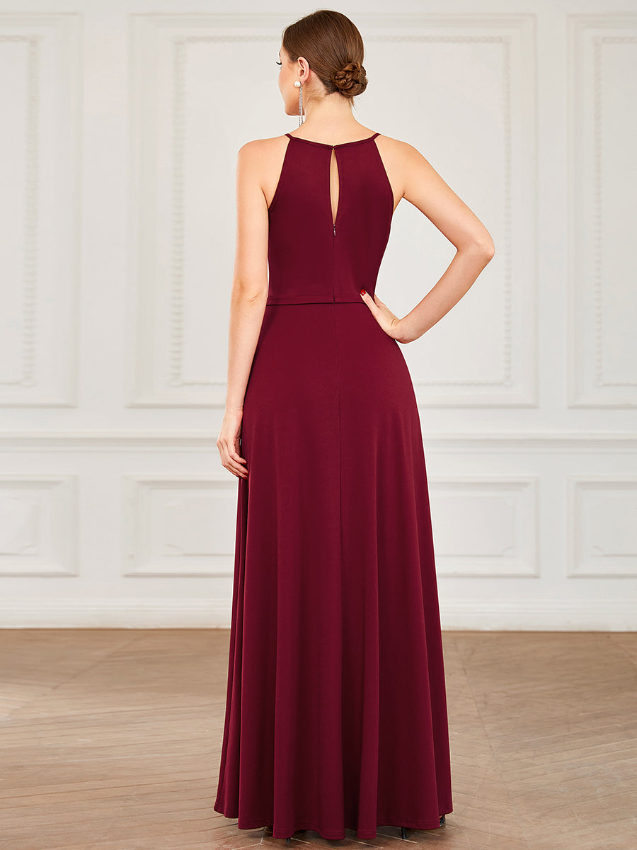 A-Line Sleeveless Hollow Out Split Bridesmaid Gown