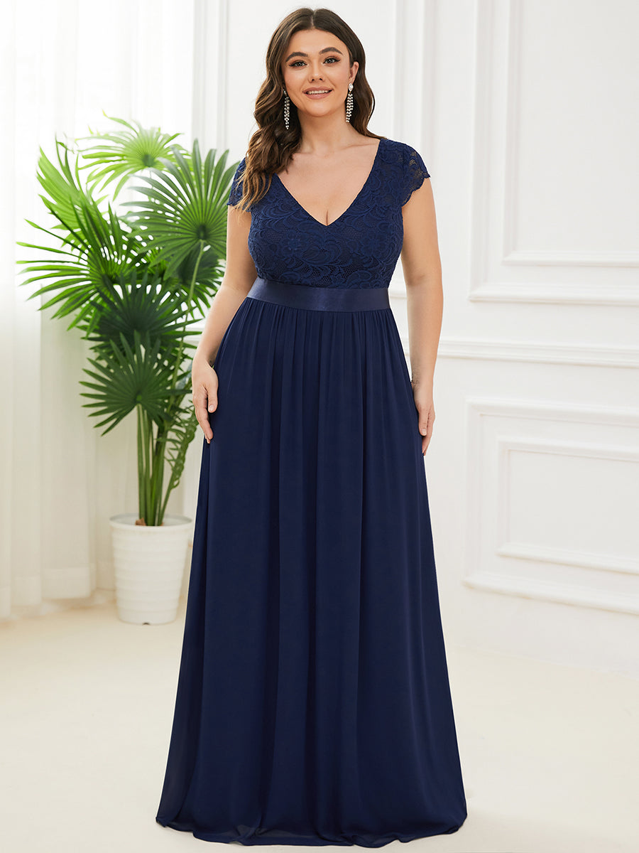 A-line Deep V-neck Bridesmaid Dress with Sleeves