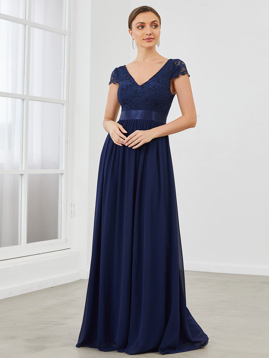 A-line Deep V-neck Bridesmaid Dress with Sleeves
