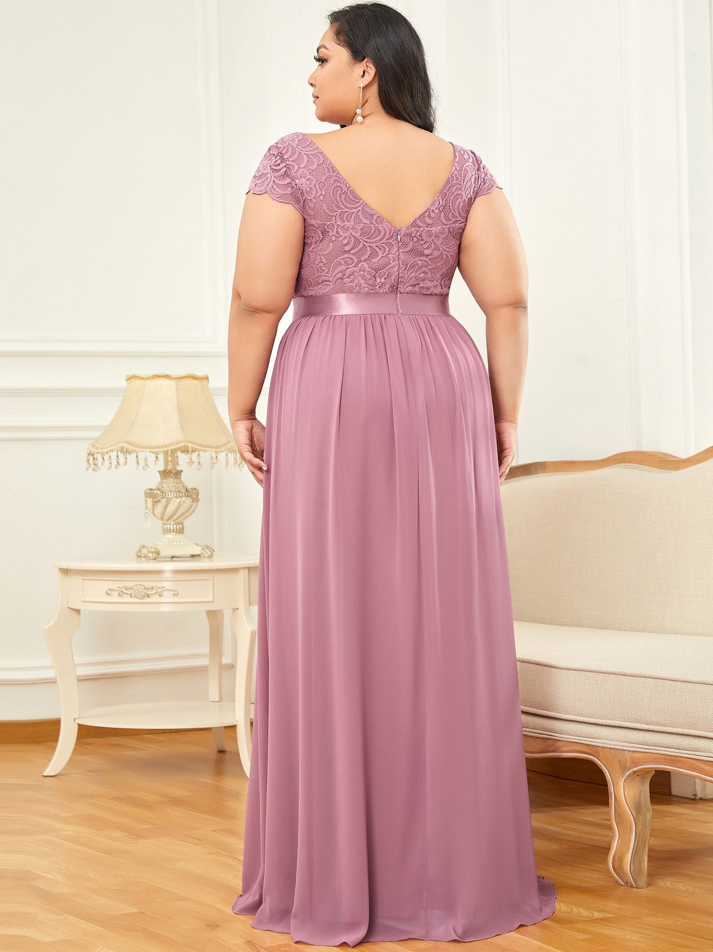 A-line Deep V-neck Bridesmaid Dress with Sleeves