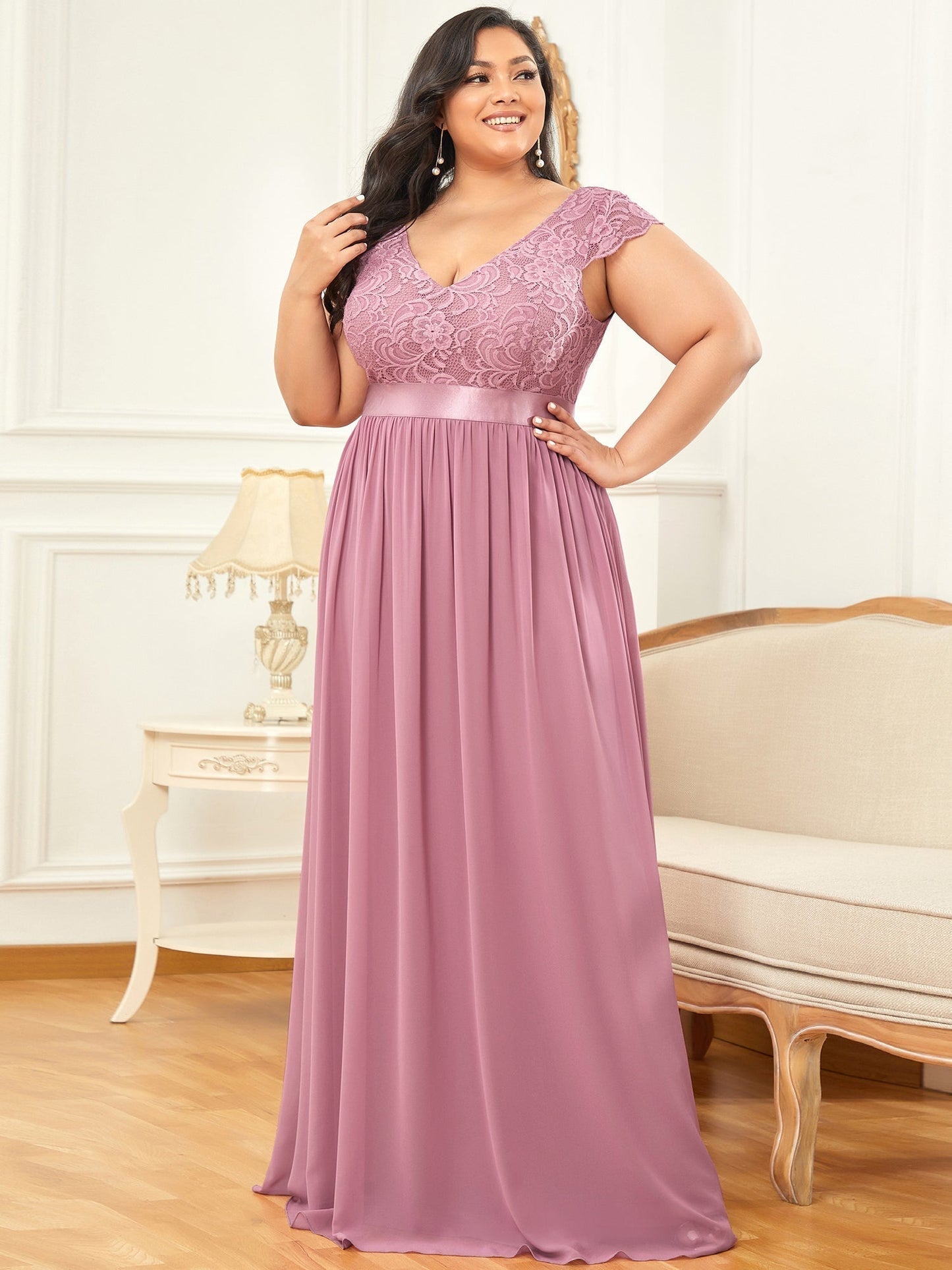 A-line Deep V-neck Bridesmaid Dress with Sleeves