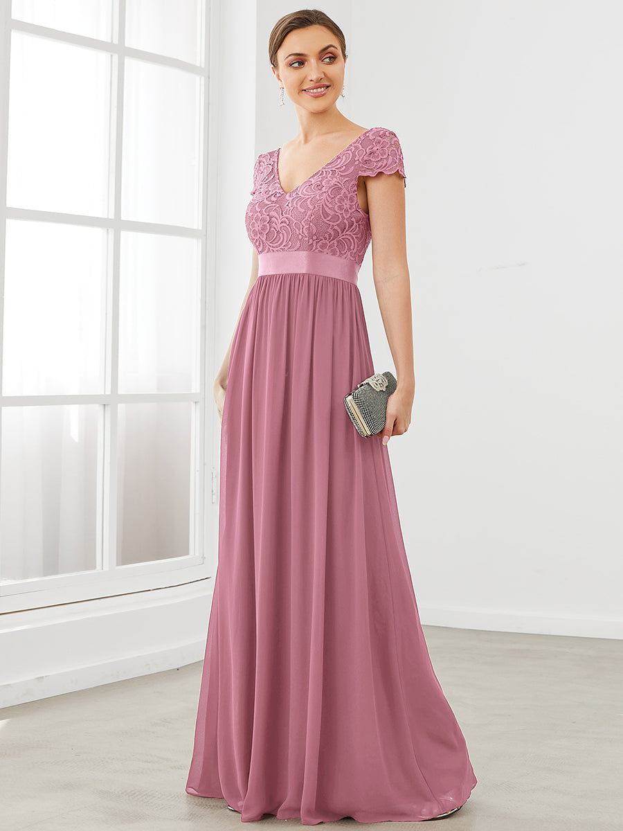 A-line Deep V-neck Bridesmaid Dress with Sleeves