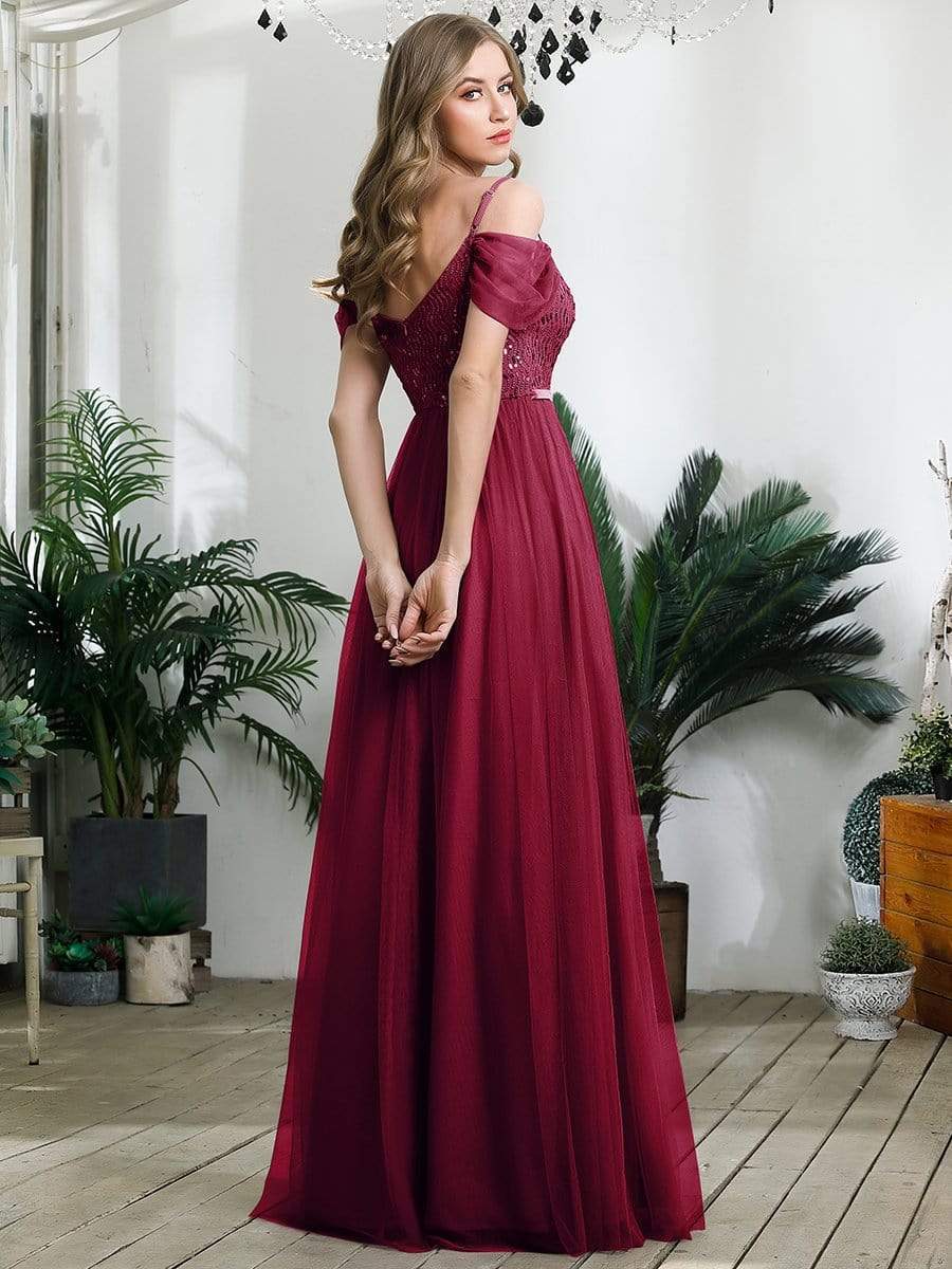 A-Line Tulle Bridesmaid Dress with Sweetheart Neckline and Ruffle Sleeves