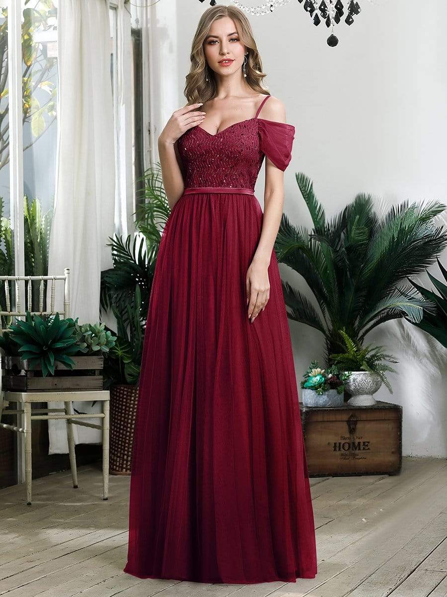 A-Line Tulle Bridesmaid Dress with Sweetheart Neckline and Ruffle Sleeves
