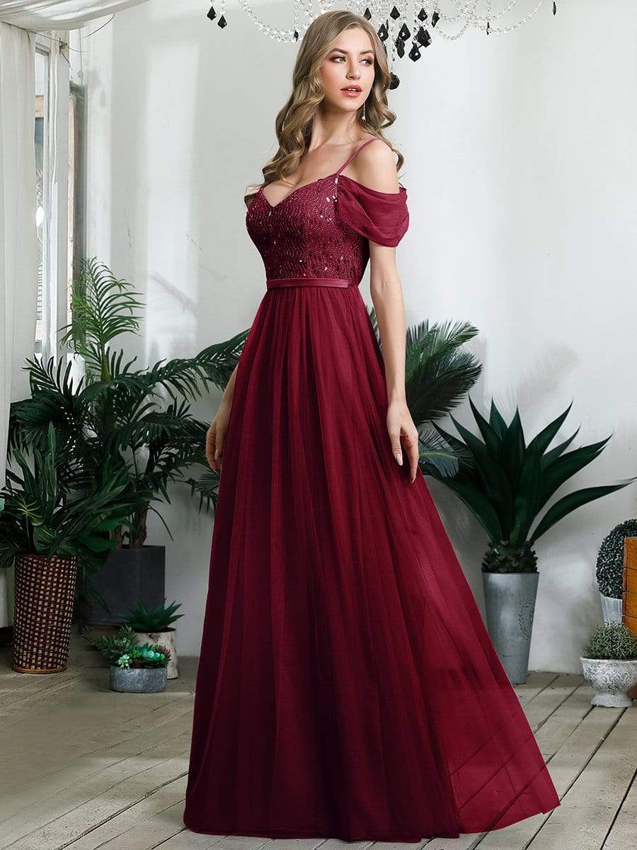 A-Line Tulle Bridesmaid Dress with Sweetheart Neckline and Ruffle Sleeves