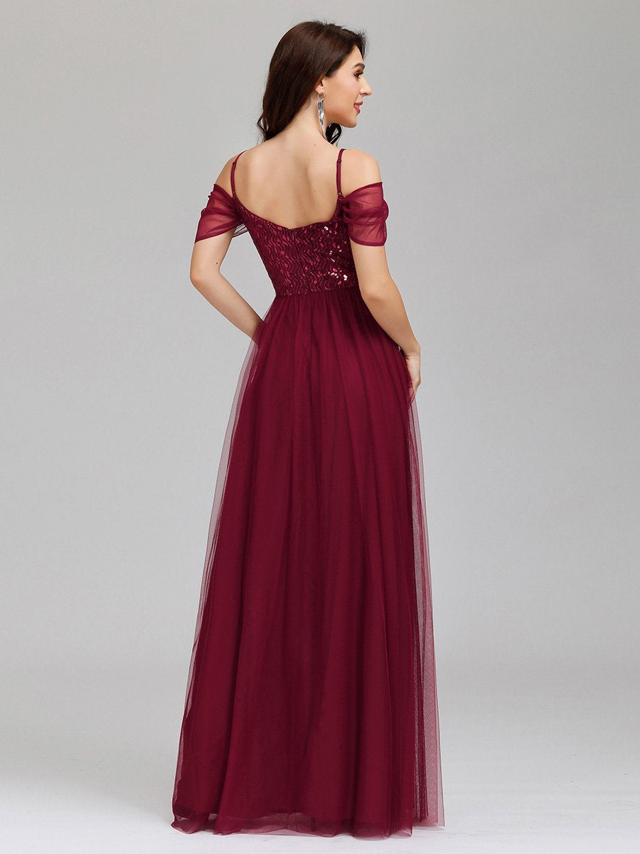 A-Line Tulle Bridesmaid Dress with Sweetheart Neckline and Ruffle Sleeves