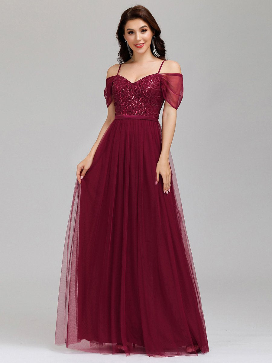 A-Line Tulle Bridesmaid Dress with Sweetheart Neckline and Ruffle Sleeves