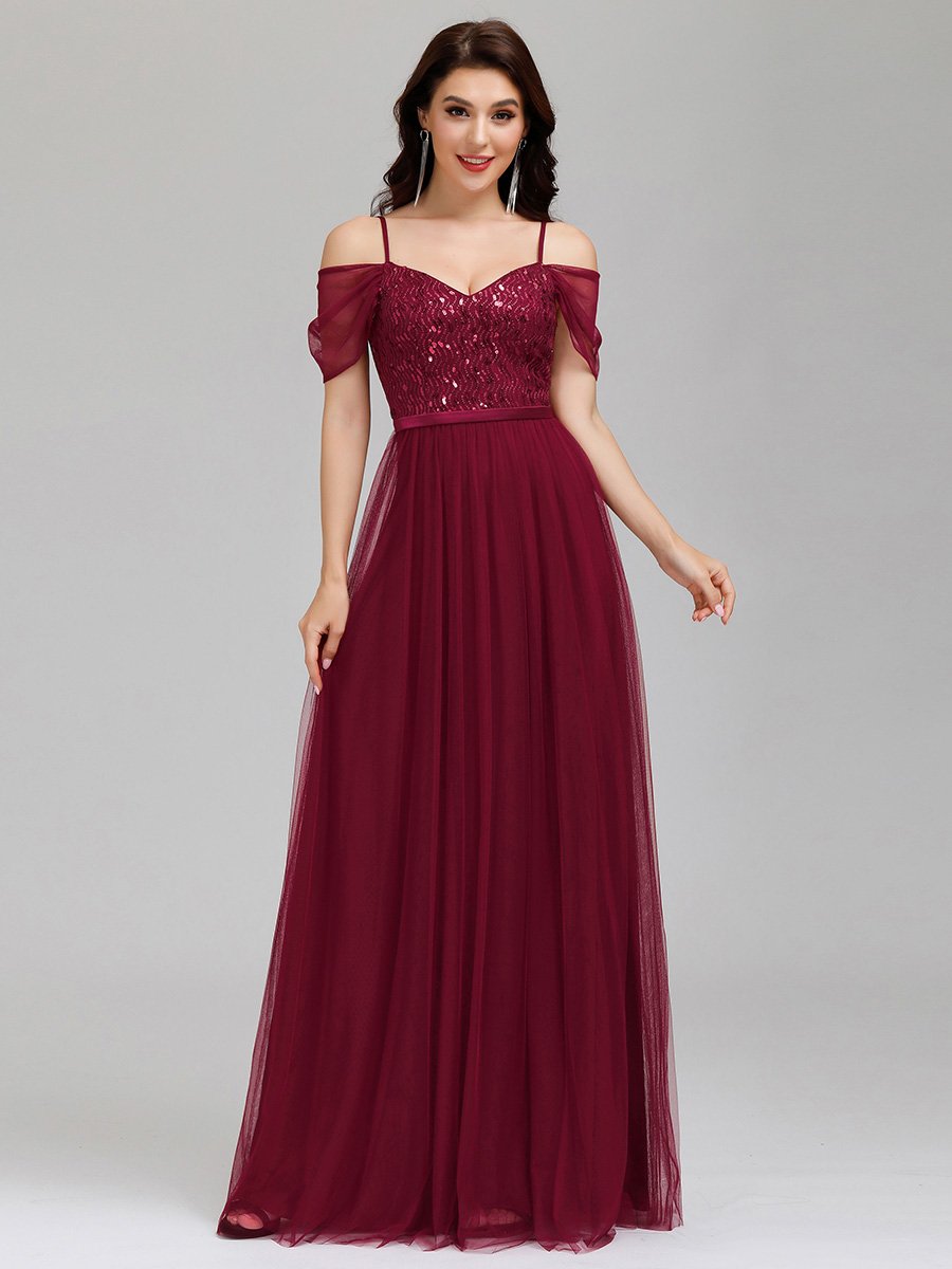 A-Line Tulle Bridesmaid Dress with Sweetheart Neckline and Ruffle Sleeves