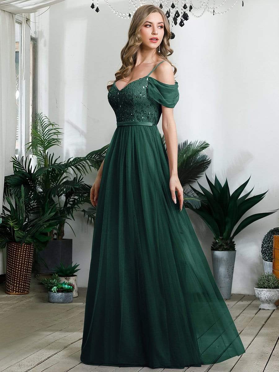 A-Line Tulle Bridesmaid Dress with Sweetheart Neckline and Ruffle Sleeves
