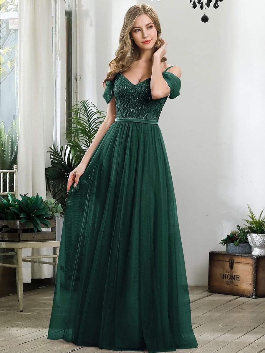 A-Line Tulle Bridesmaid Dress with Sweetheart Neckline and Ruffle Sleeves