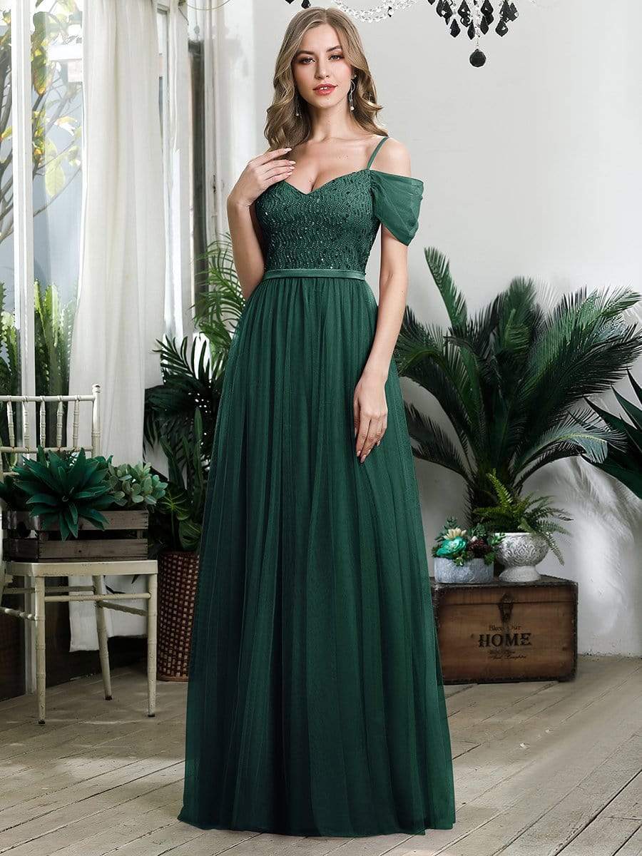A-Line Tulle Bridesmaid Dress with Sweetheart Neckline and Ruffle Sleeves