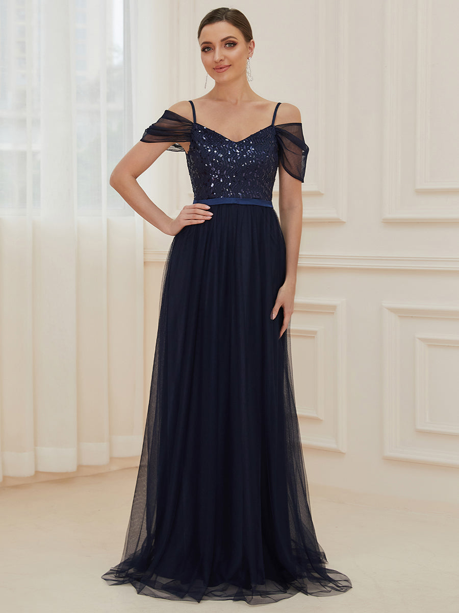 A-Line Tulle Bridesmaid Dress with Sweetheart Neckline and Ruffle Sleeves
