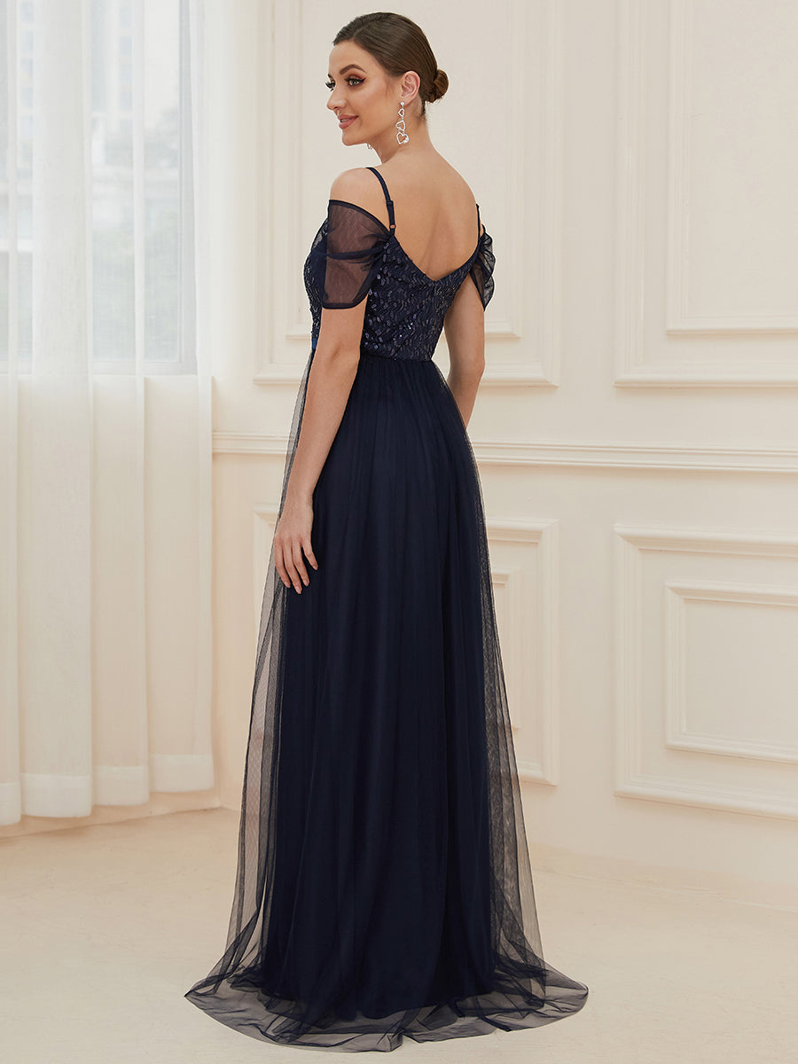 A-Line Tulle Bridesmaid Dress with Sweetheart Neckline and Ruffle Sleeves
