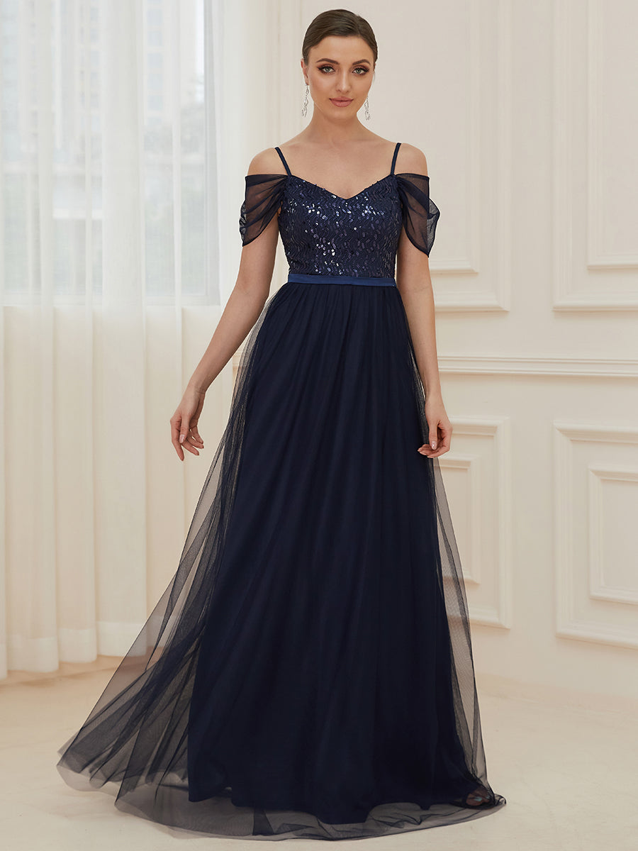 A-Line Tulle Bridesmaid Dress with Sweetheart Neckline and Ruffle Sleeves