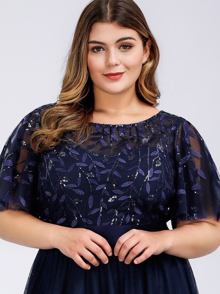 Glittering Sequin Evening Gown with Cap Sleeves and Waist Detail