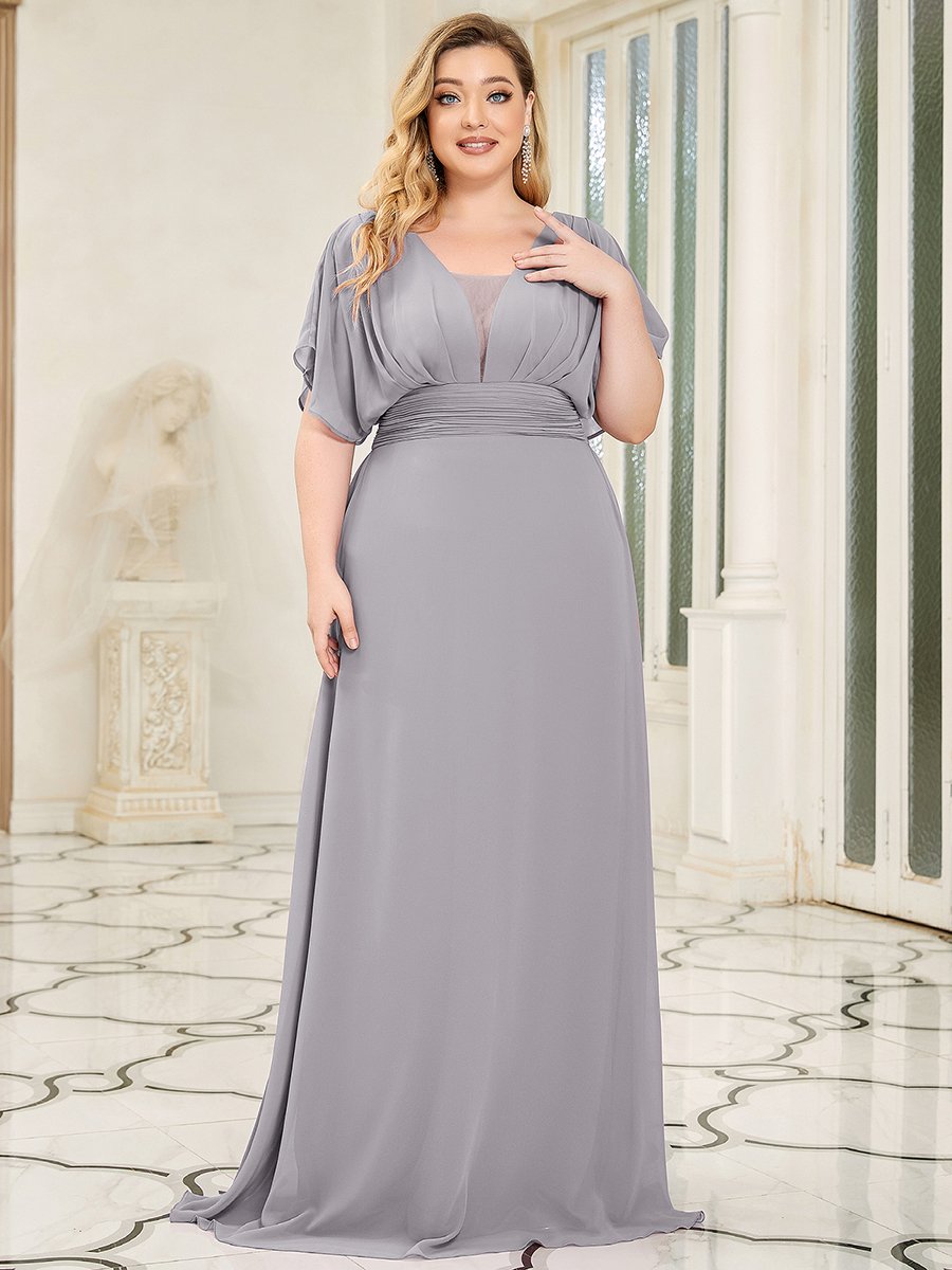 A-Line Chiffon Plus Size Empire Waist Evening Dress
