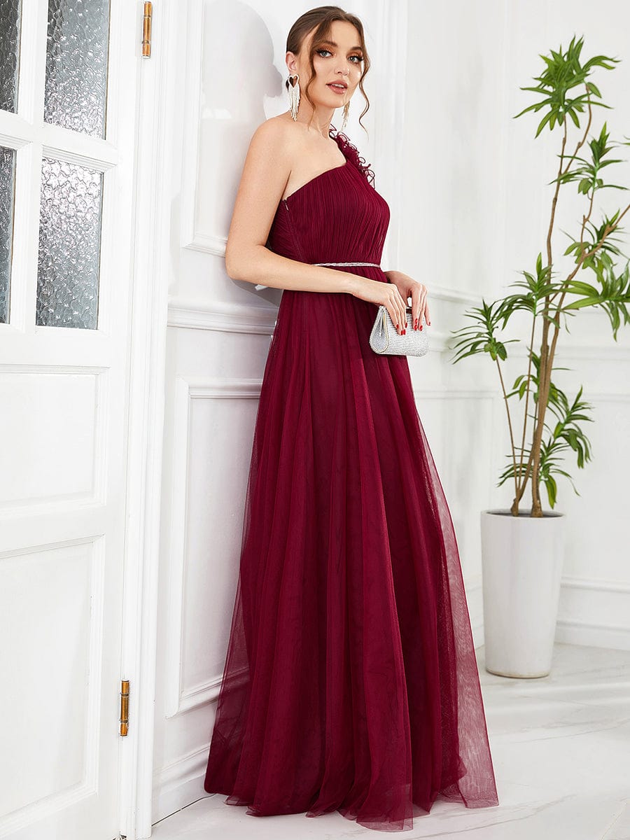 Asymmetrical Sequin Waist Tulle Bridesmaid Gown
