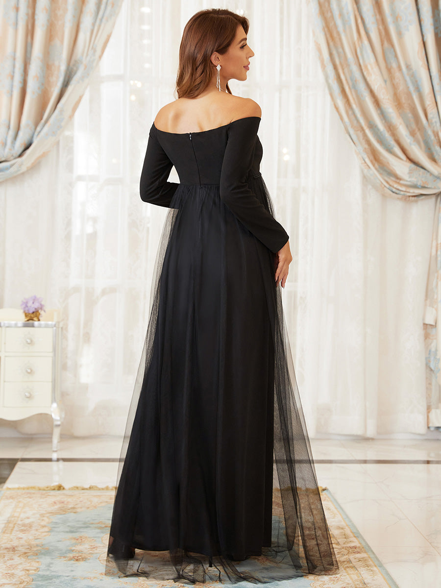 A Line Long Sleeves Off the Shoulder Maternity Gown