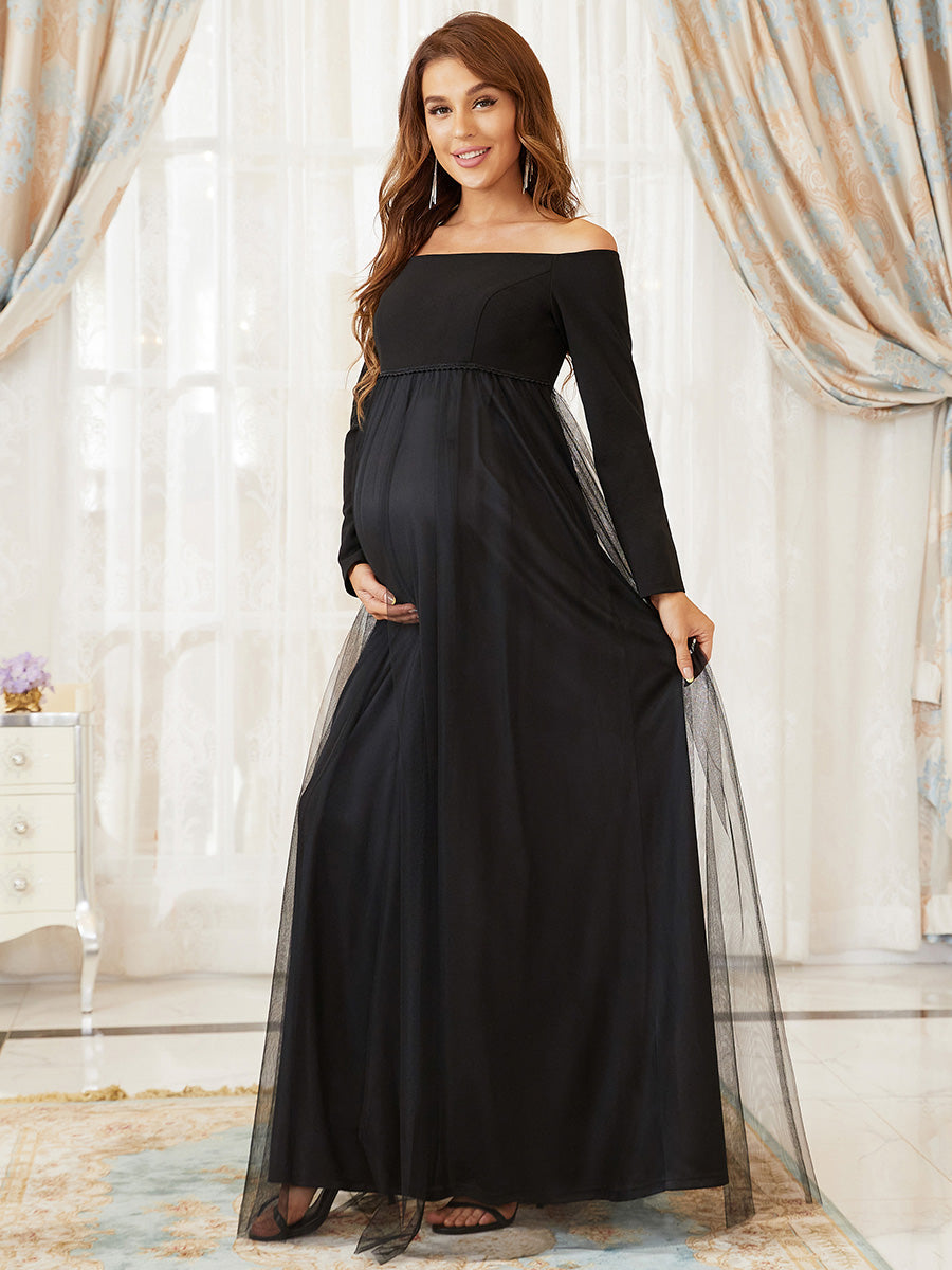 A Line Long Sleeves Off the Shoulder Maternity Gown