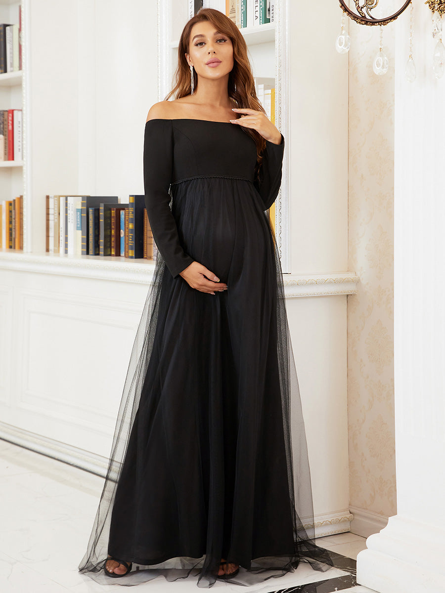 A Line Long Sleeves Off the Shoulder Maternity Gown