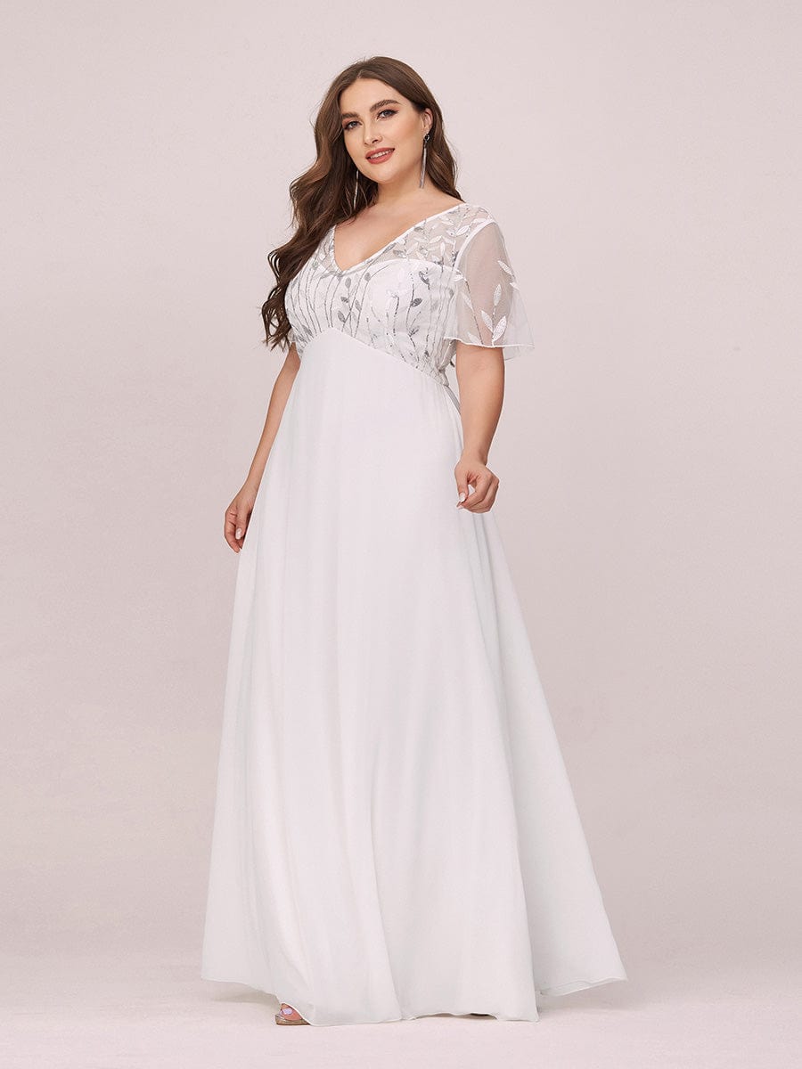 Elegant Floral Sequin Plus Size Evening Gown with Cap Sleeves