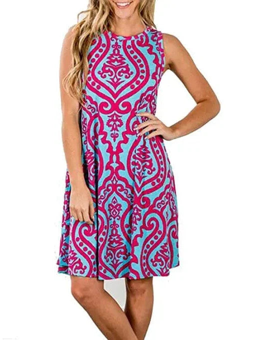 New Women Summer Dress Fashion Floral Print Sleeveless Dresses Casual Dresses Female Robe 50 Colors Vestidos Midi Sundress
