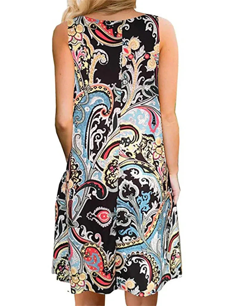 New Women Summer Dress Fashion Floral Print Sleeveless Dresses Casual Dresses Female Robe 50 Colors Vestidos Midi Sundress