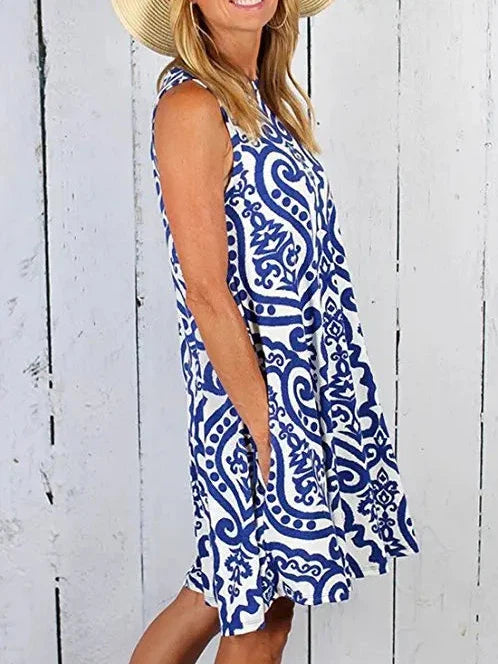 New Women Summer Dress Fashion Floral Print Sleeveless Dresses Casual Dresses Female Robe 50 Colors Vestidos Midi Sundress