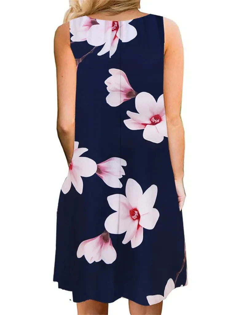 New Women Summer Dress Fashion Floral Print Sleeveless Dresses Casual Dresses Female Robe 50 Colors Vestidos Midi Sundress