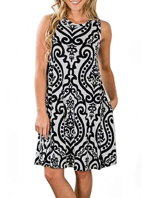 New Women Summer Dress Fashion Floral Print Sleeveless Dresses Casual Dresses Female Robe 50 Colors Vestidos Midi Sundress