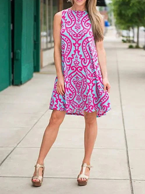 New Women Summer Dress Fashion Floral Print Sleeveless Dresses Casual Dresses Female Robe 50 Colors Vestidos Midi Sundress
