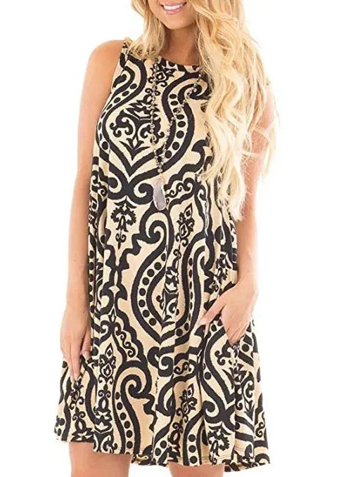 New Women Summer Dress Fashion Floral Print Sleeveless Dresses Casual Dresses Female Robe 50 Colors Vestidos Midi Sundress