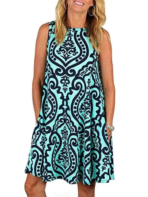 New Women Summer Dress Fashion Floral Print Sleeveless Dresses Casual Dresses Female Robe 50 Colors Vestidos Midi Sundress