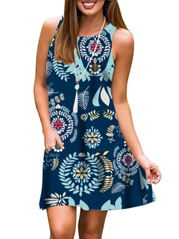 New Women Summer Dress Fashion Floral Print Sleeveless Dresses Casual Dresses Female Robe 50 Colors Vestidos Midi Sundress