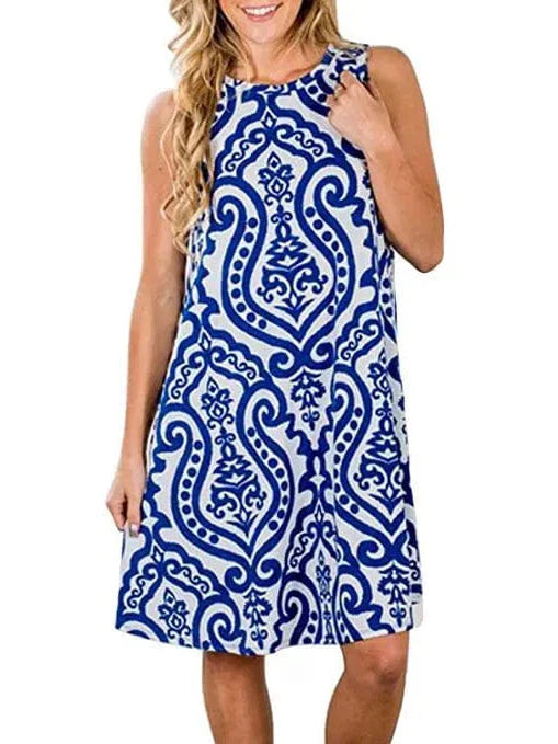 New Women Summer Dress Fashion Floral Print Sleeveless Dresses Casual Dresses Female Robe 50 Colors Vestidos Midi Sundress