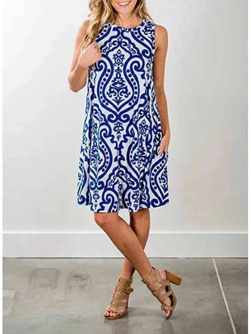 New Women Summer Dress Fashion Floral Print Sleeveless Dresses Casual Dresses Female Robe 50 Colors Vestidos Midi Sundress