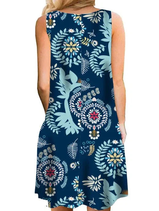 New Women Summer Dress Fashion Floral Print Sleeveless Dresses Casual Dresses Female Robe 50 Colors Vestidos Midi Sundress