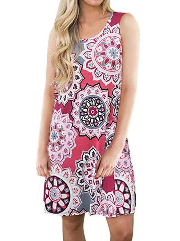 New Women Summer Dress Fashion Floral Print Sleeveless Dresses Casual Dresses Female Robe 50 Colors Vestidos Midi Sundress