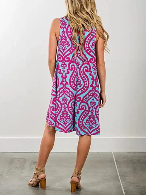 New Women Summer Dress Fashion Floral Print Sleeveless Dresses Casual Dresses Female Robe 50 Colors Vestidos Midi Sundress